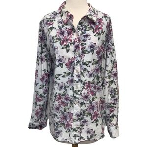 Tommy Bahama Women's XL White Floral Flirtini Cotton Corduroy Long Sleeve Shirt